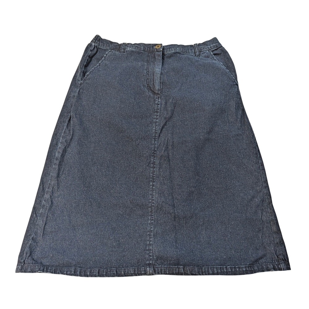 Orvis Womens Dark Wash Denim A-Line Midi Skirt Sz 10 Blue Cotton Stretch Pocket